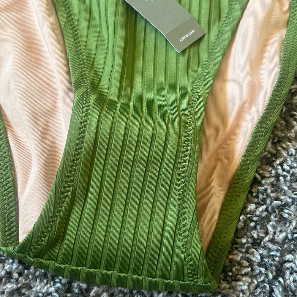 NWT J. Crew Green Wide Rib Curved-Waist Cheeky String Swim Bottoms Only S